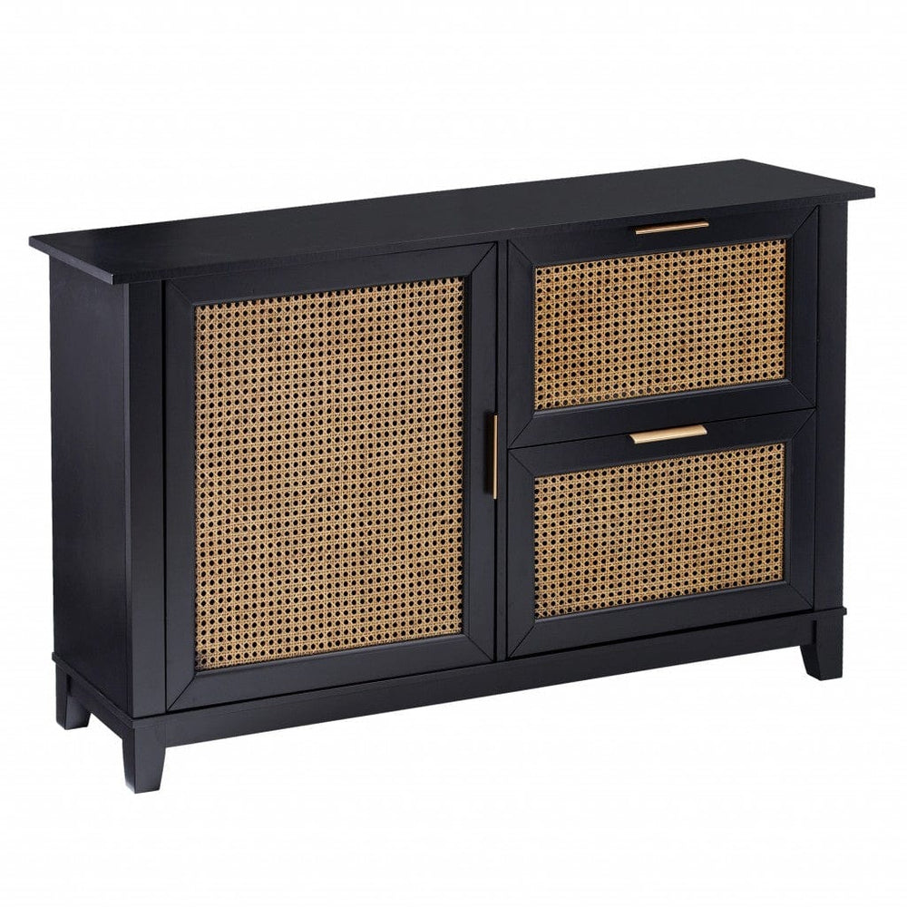 Black and Cane Bamboo Accent Storage Cabinet - Homeroots