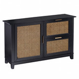 Black and Cane Bamboo Accent Storage Cabinet - Homeroots