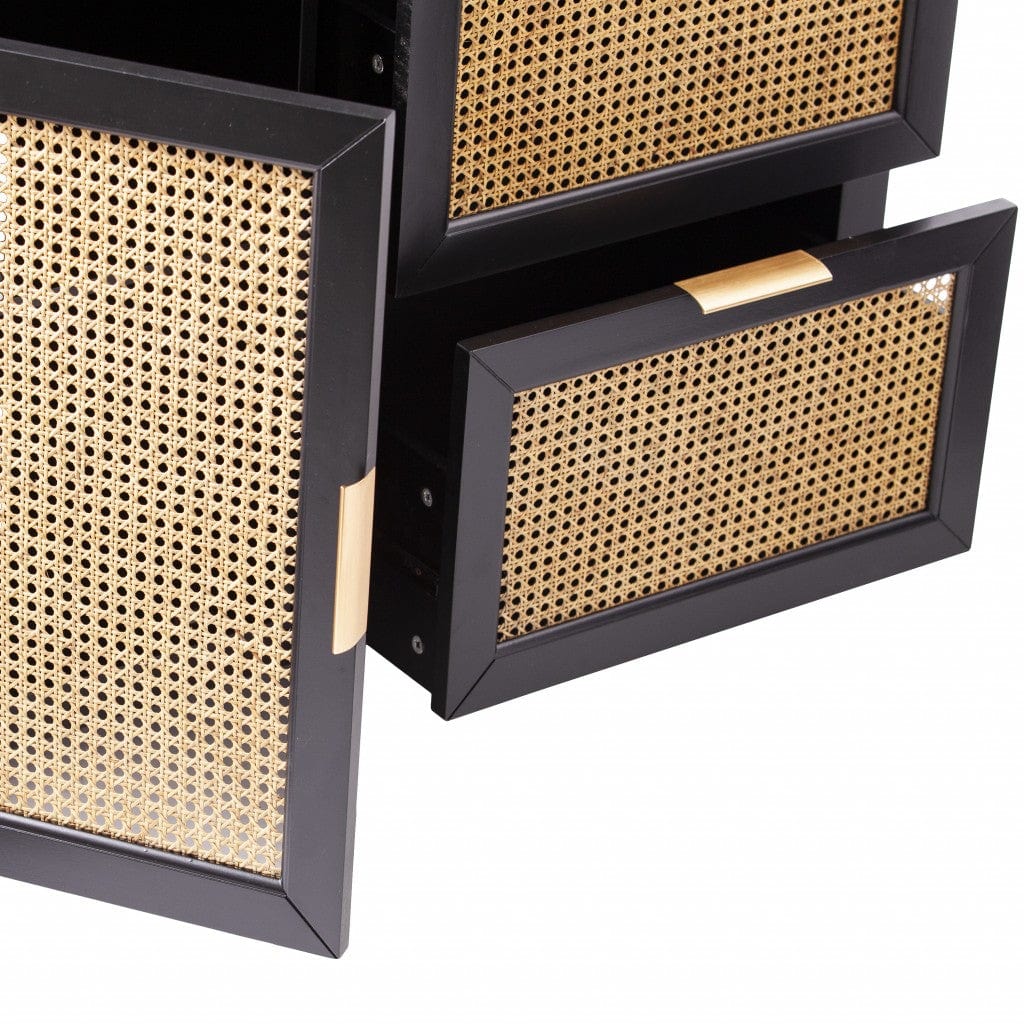 Black and Cane Bamboo Accent Storage Cabinet - Homeroots
