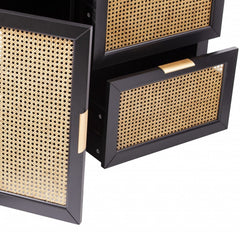 Black and Cane Bamboo Accent Storage Cabinet - Homeroots