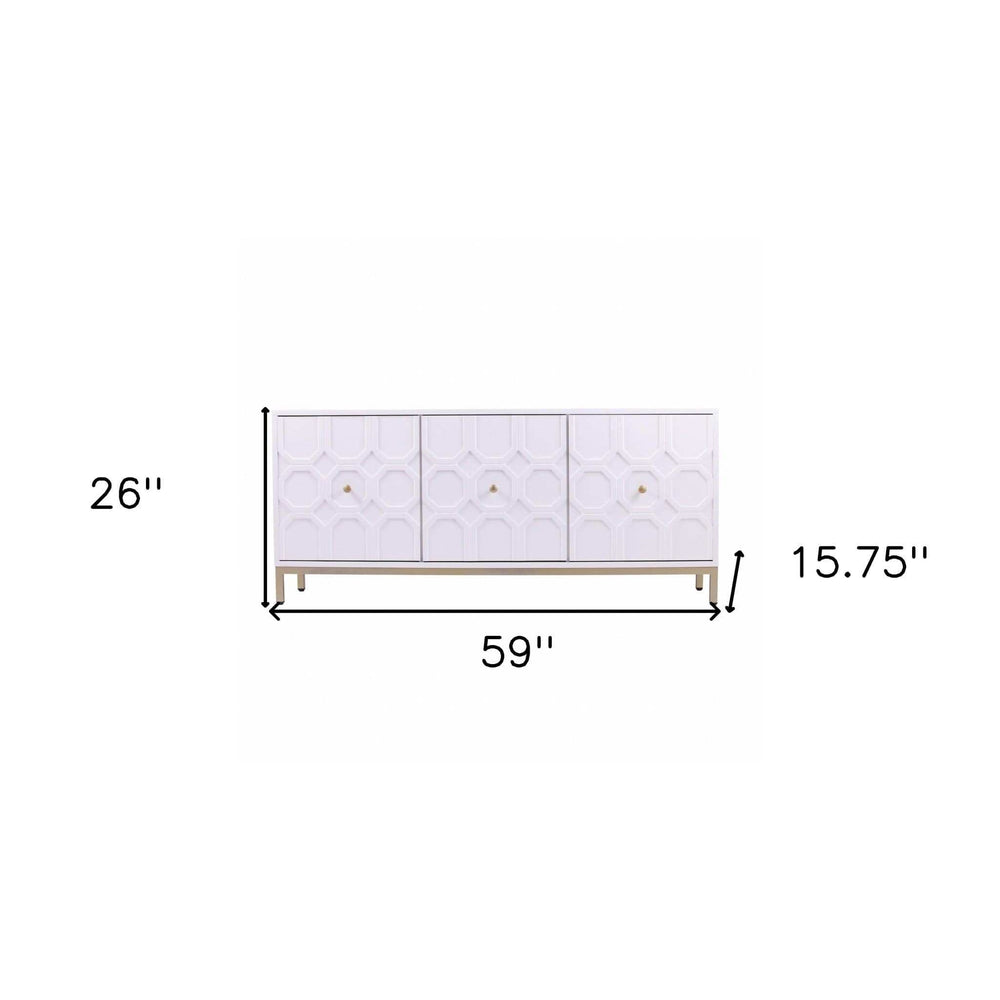 White and Gold Moroccan Dynasty Three Door Accent Cabinet - Homeroots - Flyclothing LLC