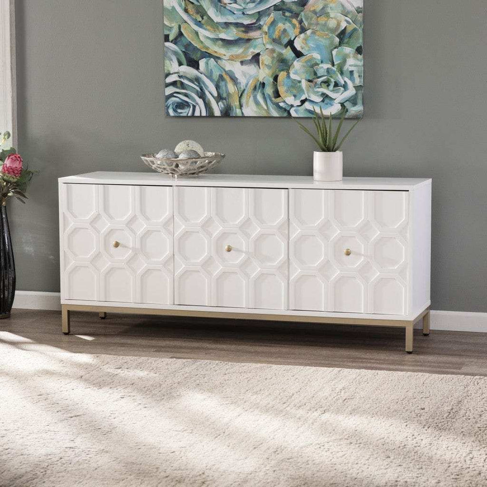 White and Gold Moroccan Dynasty Three Door Accent Cabinet - Homeroots - Flyclothing LLC