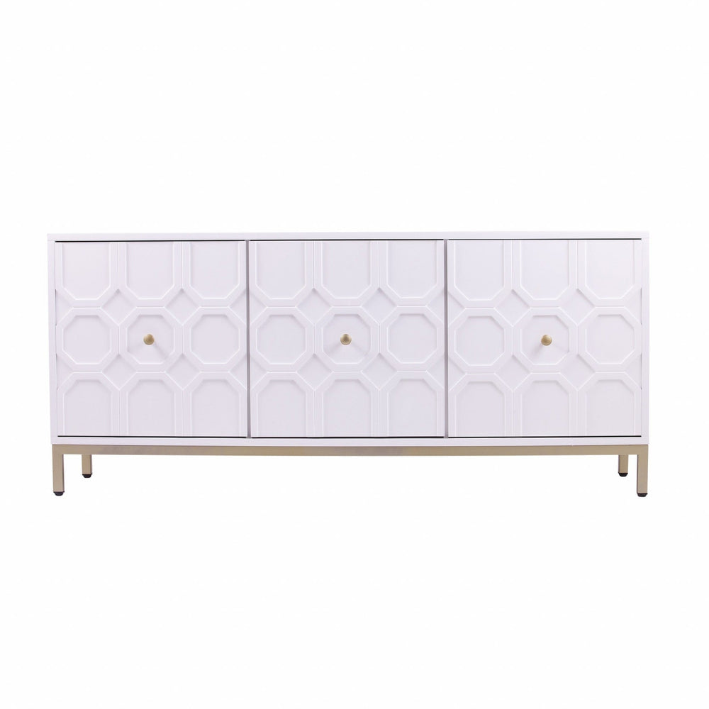 White and Gold Moroccan Dynasty Three Door Accent Cabinet - Homeroots
