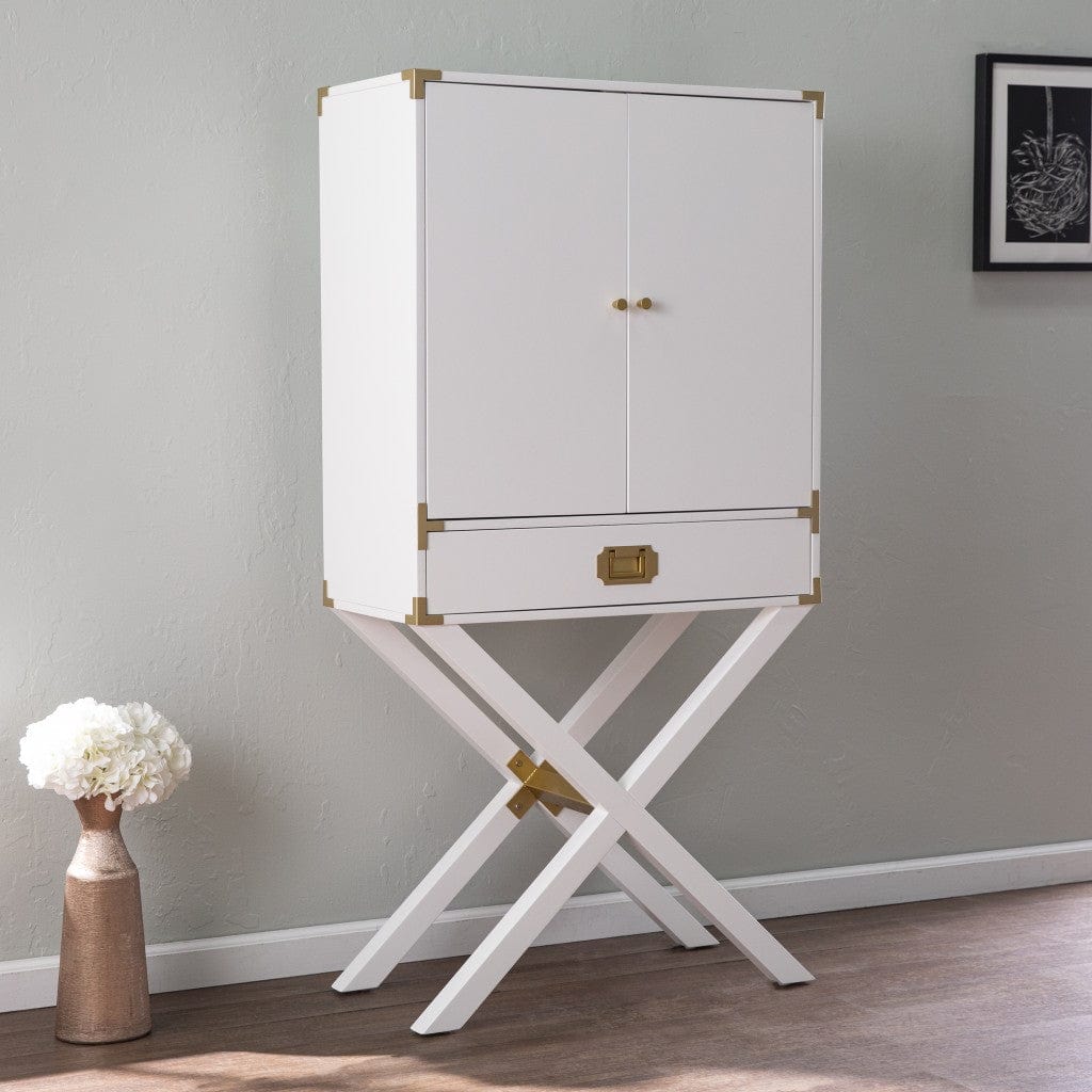 30" White Corner Display Stand With One Shelf And One Drawer - Homeroots - Flyclothing LLC