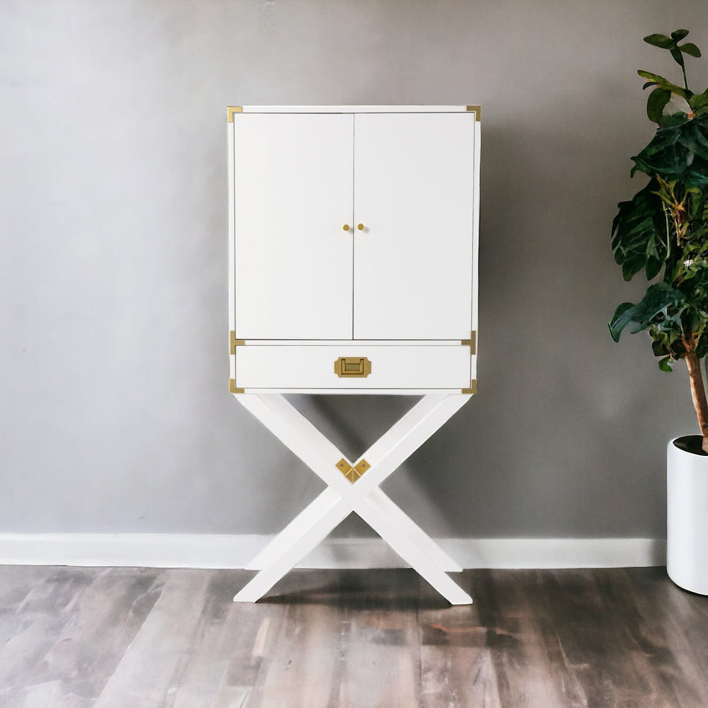 30" White Corner Display Stand With One Shelf And One Drawer - Homeroots