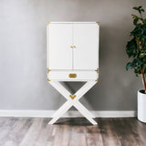 30" White Corner Display Stand With One Shelf And One Drawer - Homeroots