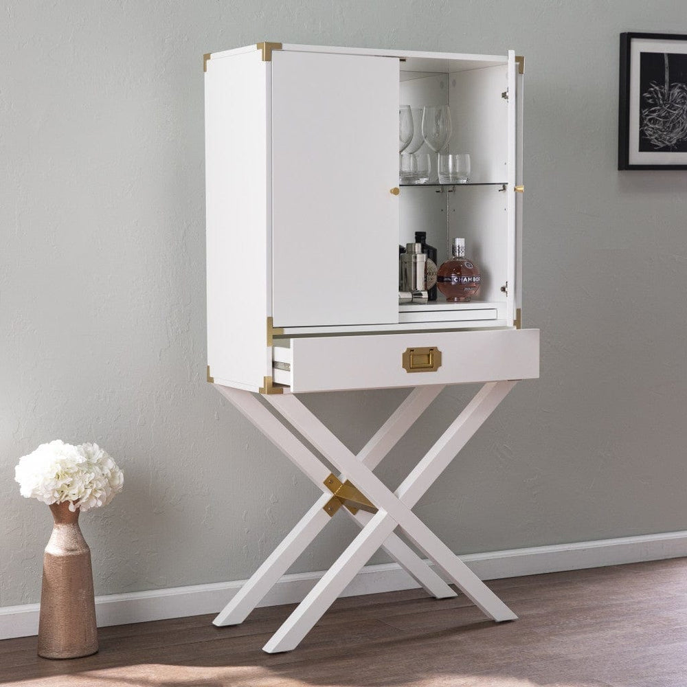 30" White Corner Display Stand With One Shelf And One Drawer - Homeroots