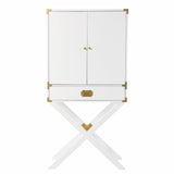 30" White Corner Display Stand With One Shelf And One Drawer - Homeroots
