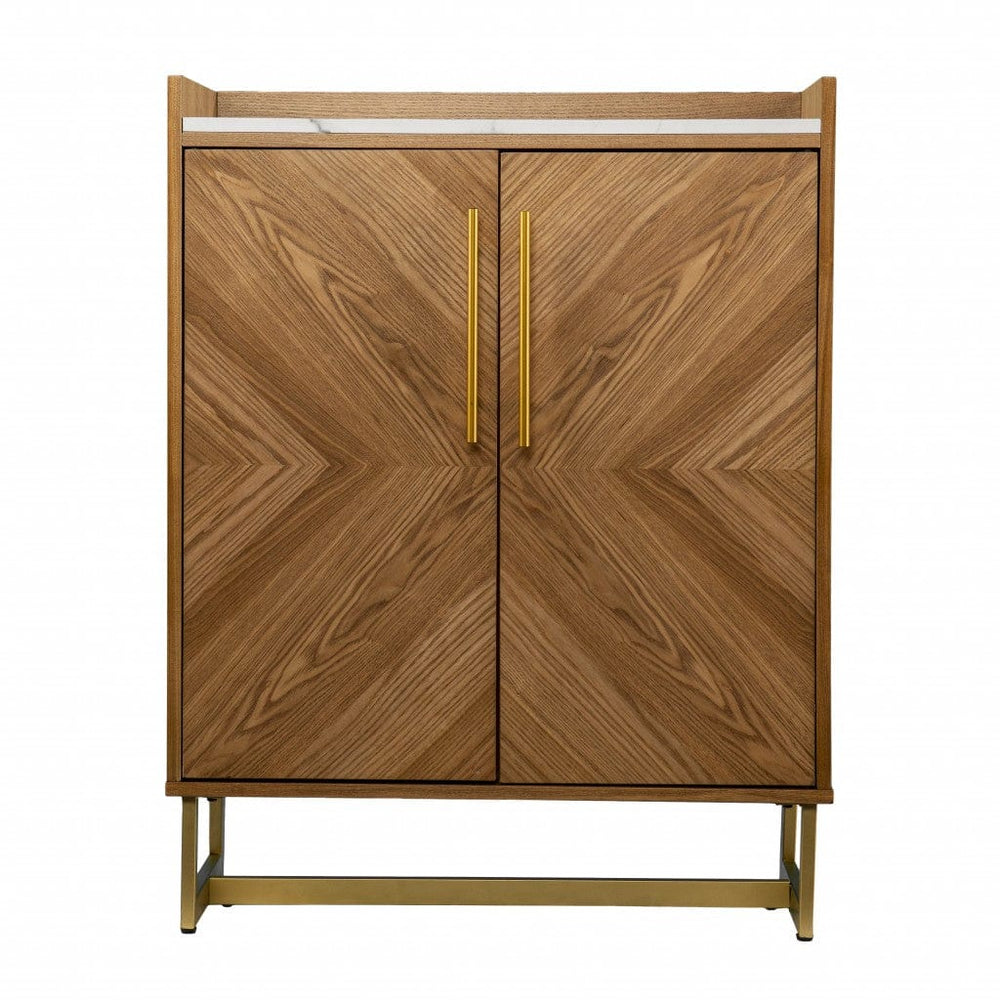 Retro Gold Natural and Faux Marble Wine Cabinet - Homeroots