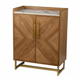 Retro Gold Natural and Faux Marble Wine Cabinet - Homeroots