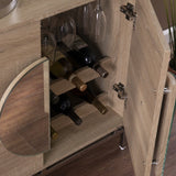 32" Natural and Chrome Mirrored Circle Double Door Bar Cabinet - Homeroots - Flyclothing LLC