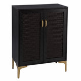 Modern Rustic Black Gold and Faux Rattan Bar Cabinet - Homeroots