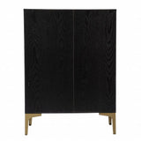 Modern Rustic Black Gold and Faux Rattan Bar Cabinet - Homeroots