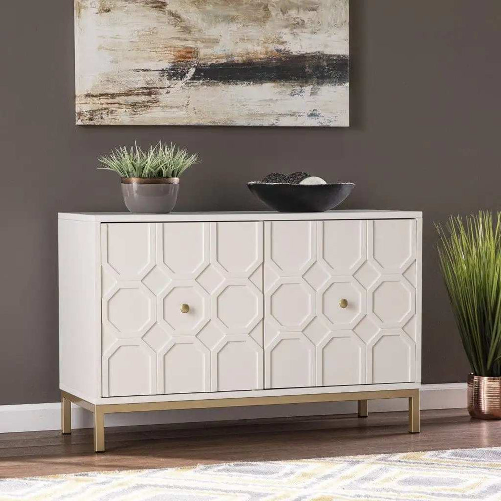 White and Gold Moroccan Dynasty Two Door Accent Cabinet - Homeroots - Flyclothing LLC