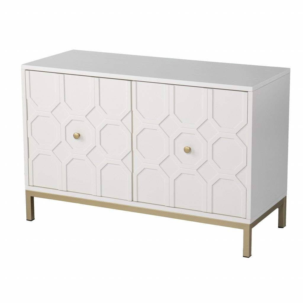 White and Gold Moroccan Dynasty Two Door Accent Cabinet - Homeroots - Flyclothing LLC