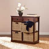 Mahogany and Seagrass Basket Storage Shelving Unit - Homeroots
