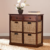 Mahogany and Seagrass Basket Storage Shelving Unit - Homeroots