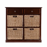Mahogany and Seagrass Basket Storage Shelving Unit - Homeroots