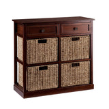 Mahogany and Seagrass Basket Storage Shelving Unit - Homeroots