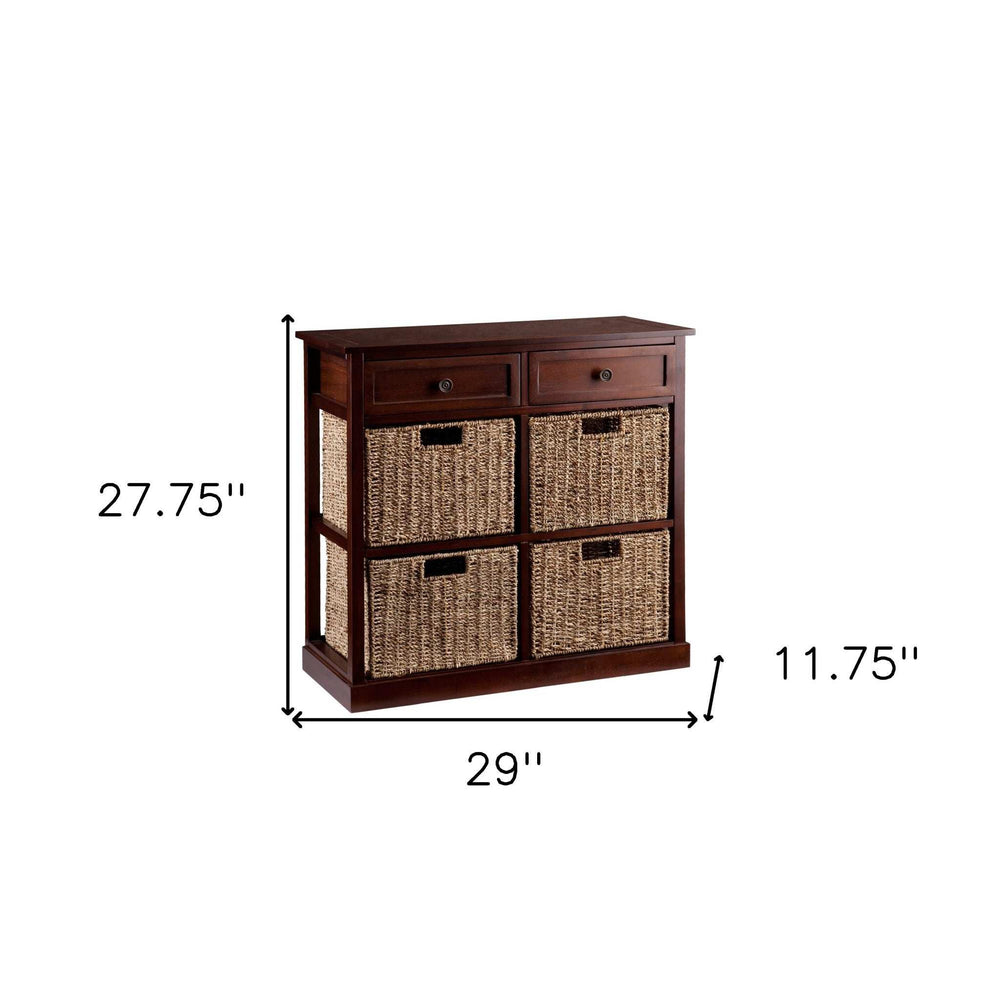 Mahogany and Seagrass Basket Storage Shelving Unit - Homeroots - Flyclothing LLC