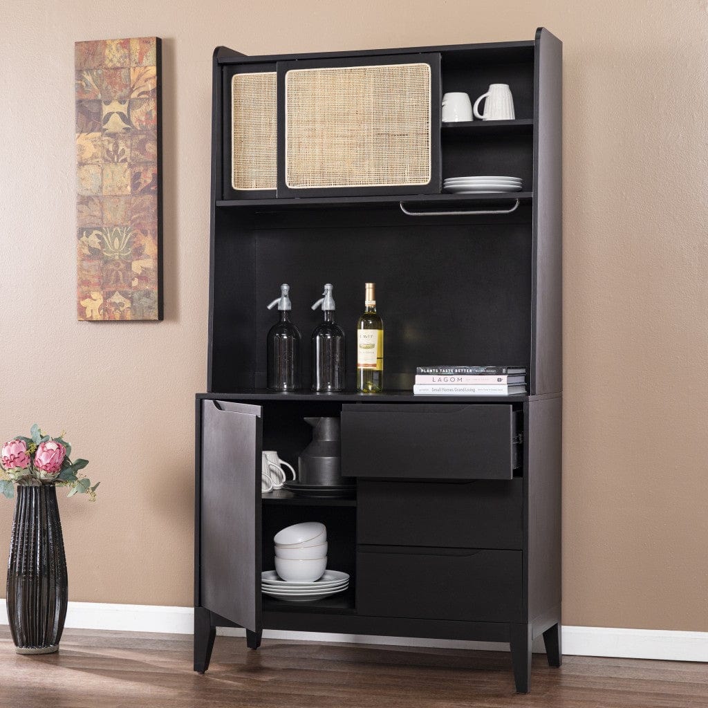 Rustic Black and Light Bamboo Tall Buffet Cabinet - Homeroots