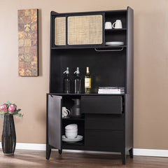 Rustic Black and Light Bamboo Tall Buffet Cabinet - Homeroots