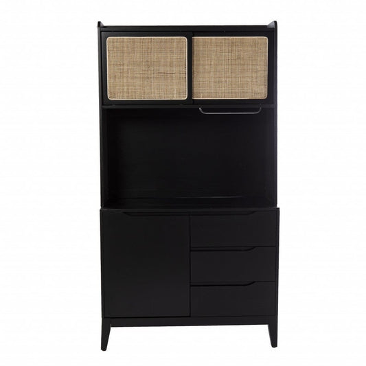 Rustic Black and Light Bamboo Tall Buffet Cabinet - Homeroots