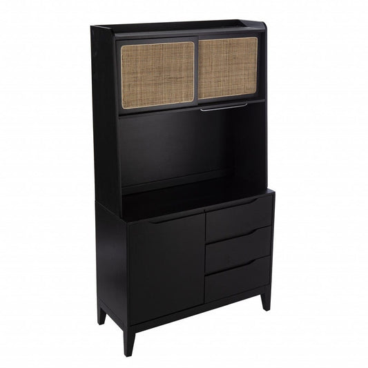 Rustic Black and Light Bamboo Tall Buffet Cabinet - Homeroots