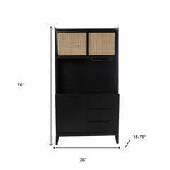Rustic Black and Light Bamboo Tall Buffet Cabinet - Homeroots