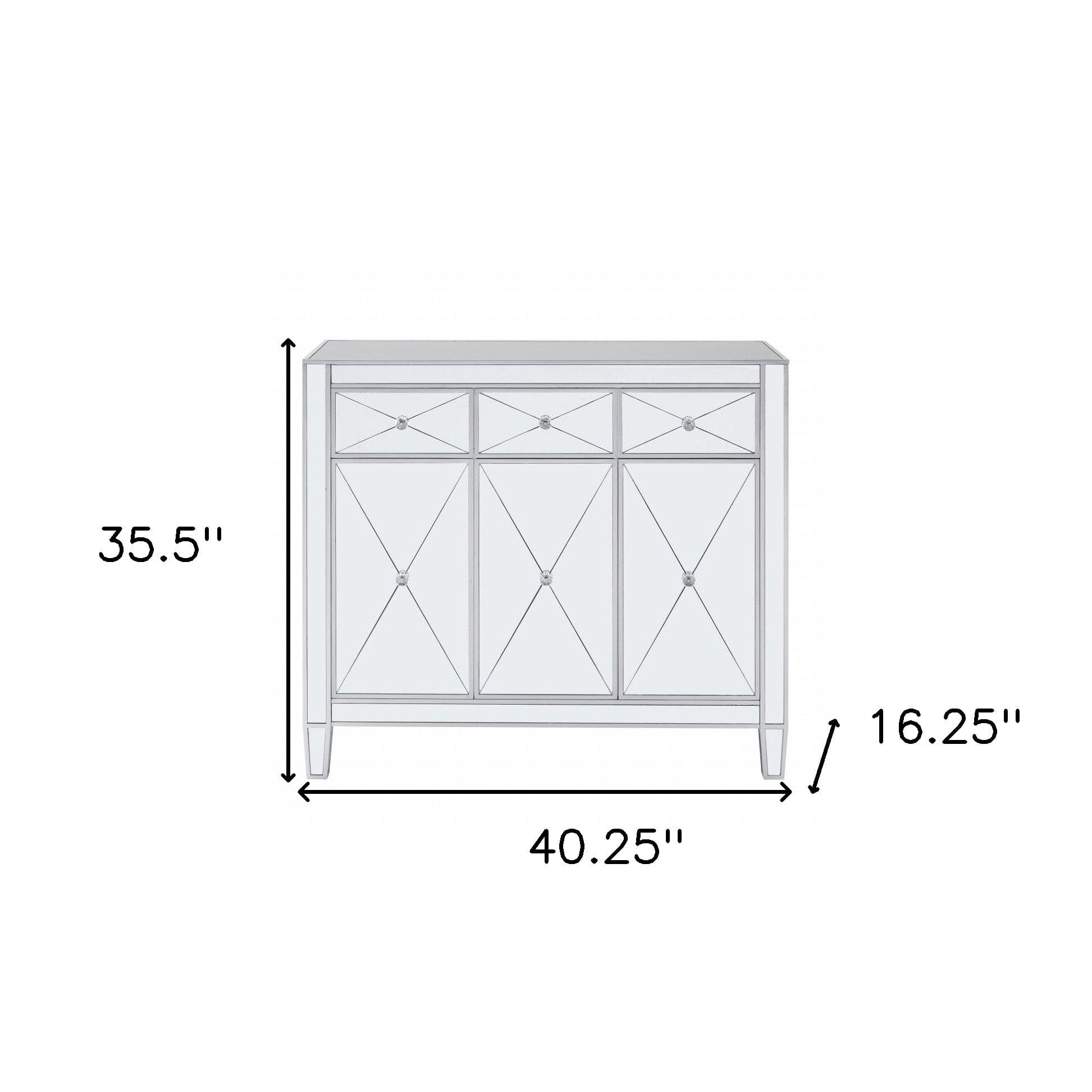 Glamorous Mirrored Bling Three Door Accent Cabinet - Homeroots