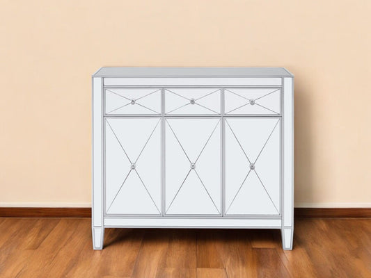 Glamorous Mirrored Bling Three Door Accent Cabinet - Homeroots