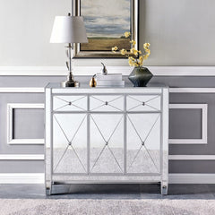 Glamorous Mirrored Bling Three Door Accent Cabinet - Homeroots