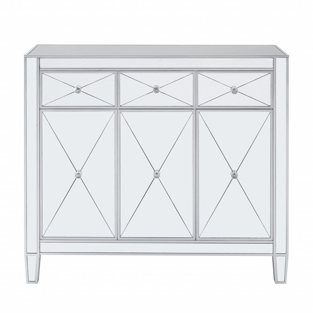 Glamorous Mirrored Bling Three Door Accent Cabinet - Homeroots