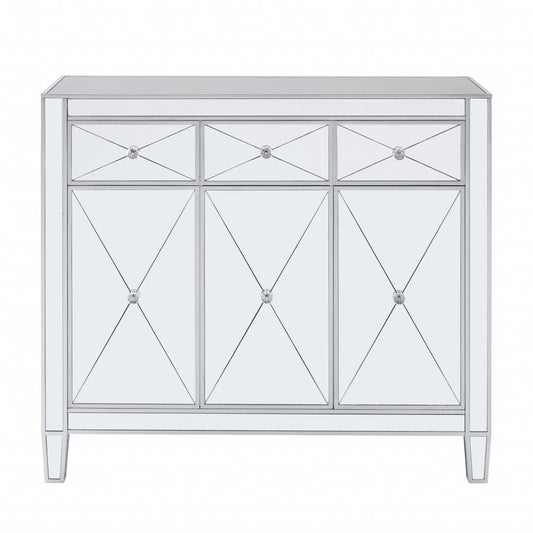 Glamorous Mirrored Bling Three Door Accent Cabinet - Homeroots