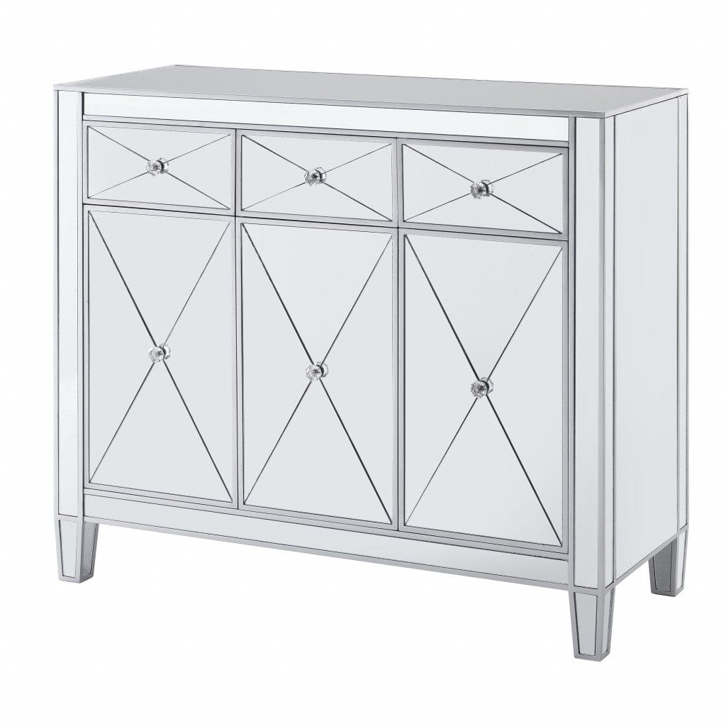 Glamorous Mirrored Bling Three Door Accent Cabinet - Homeroots