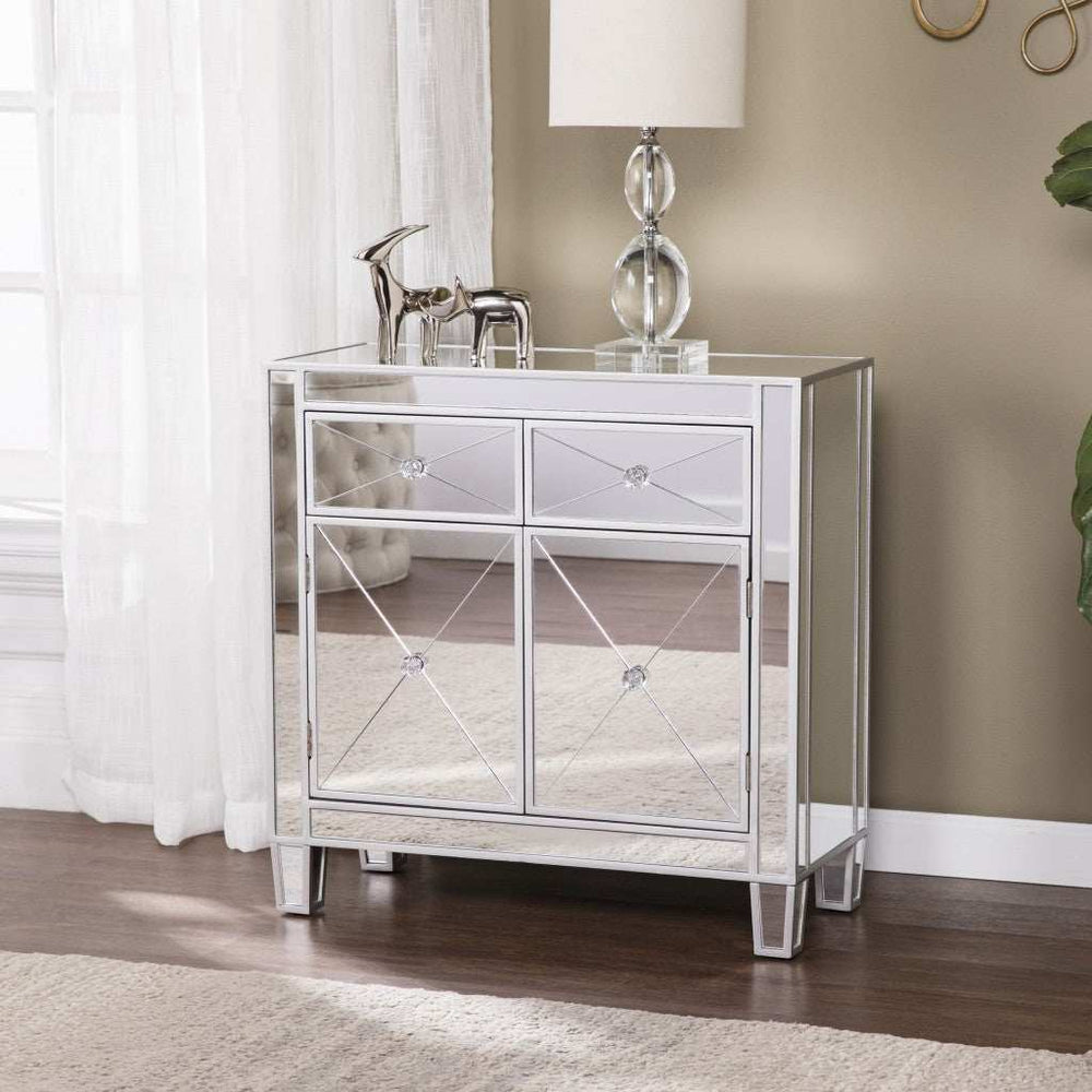 Glamorous Mirrored Bling Two Door Storage Accent Cabinet - Homeroots - Flyclothing LLC