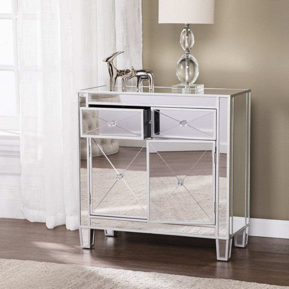 Glamorous Mirrored Bling Two Door Storage Accent Cabinet - Homeroots - Flyclothing LLC