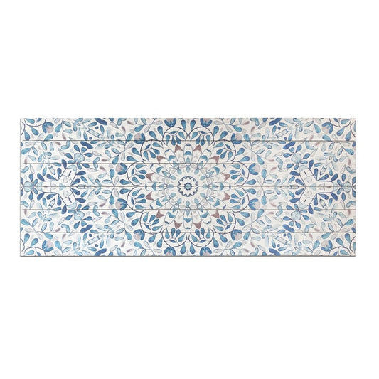 19" X 45" Shades of Blue Ornate Floral Medallion Wood Plank Wall Art - Homeroots