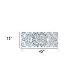 19" X 45" Shades of Blue Ornate Floral Medallion Wood Plank Wall Art - Homeroots - Flyclothing LLC