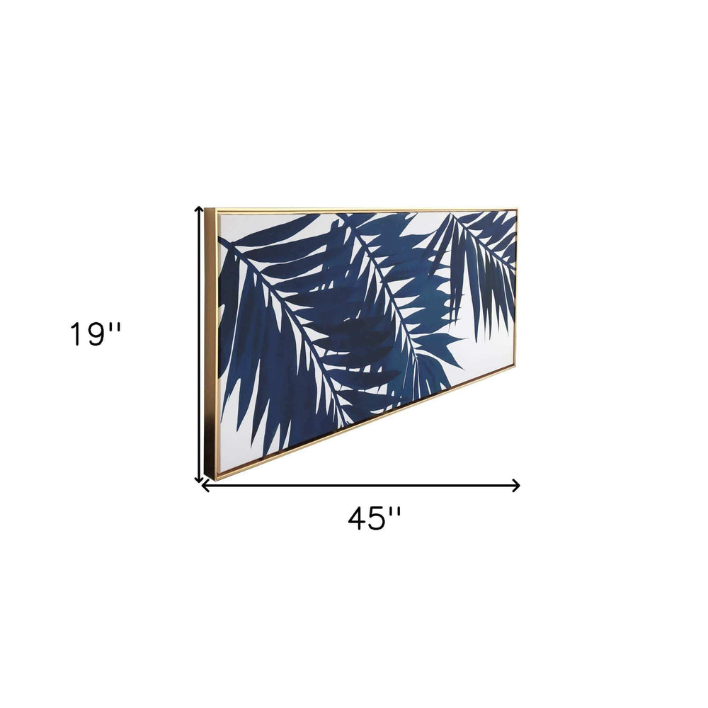 Bold Blue Palms Framed Canvas Wall Art Floater Frame Graphic Art Wall Art - Homeroots - Flyclothing LLC