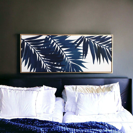 Bold Blue Palms Framed Canvas Wall Art Floater Frame Graphic Art Wall Art - Homeroots - Flyclothing LLC