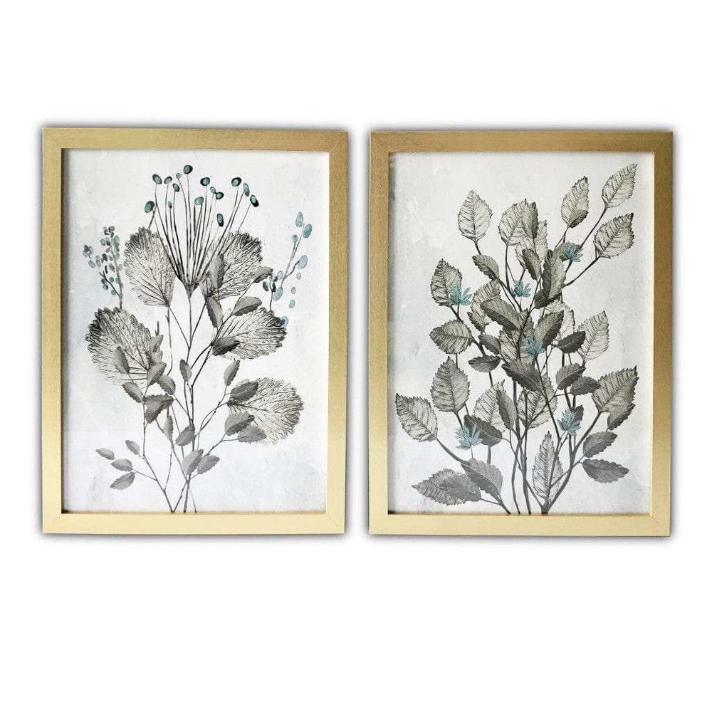 Set Of Two Two Piece Grey Leaves Framed Wall Art Picture Frame Graphic Art Wall Art - Homeroots - Flyclothing LLC