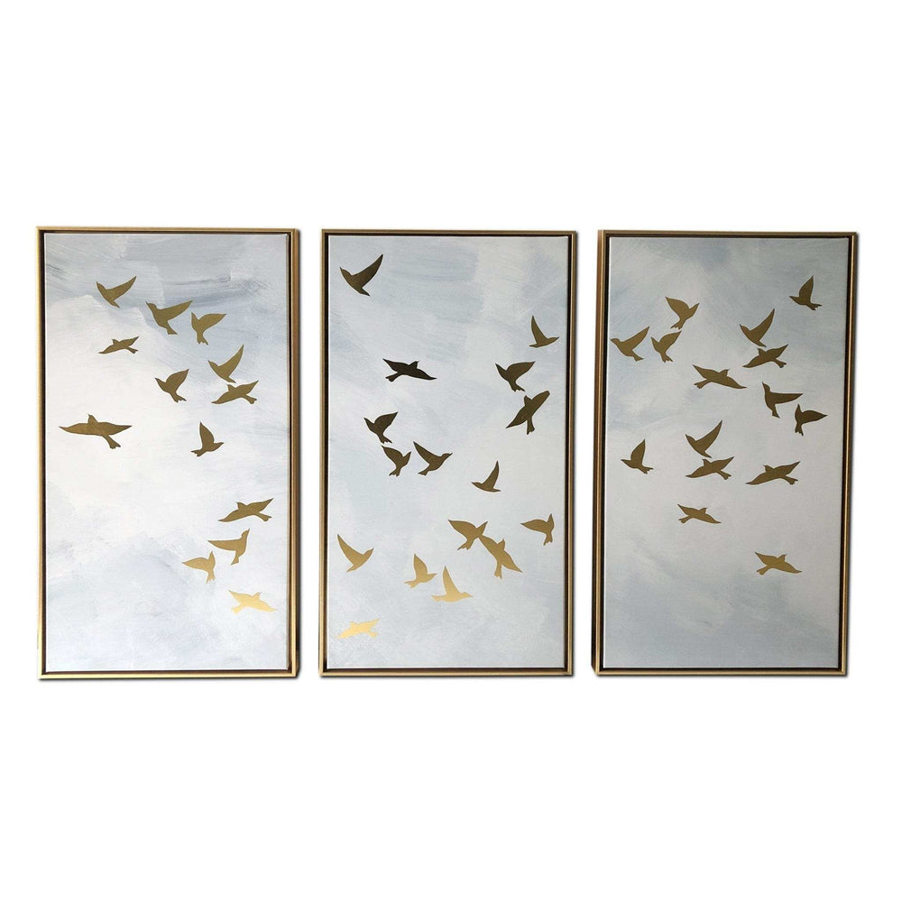 Set of Three Golden Birds Framed Canvas Wall Art - Homeroots - Flyclothing LLC