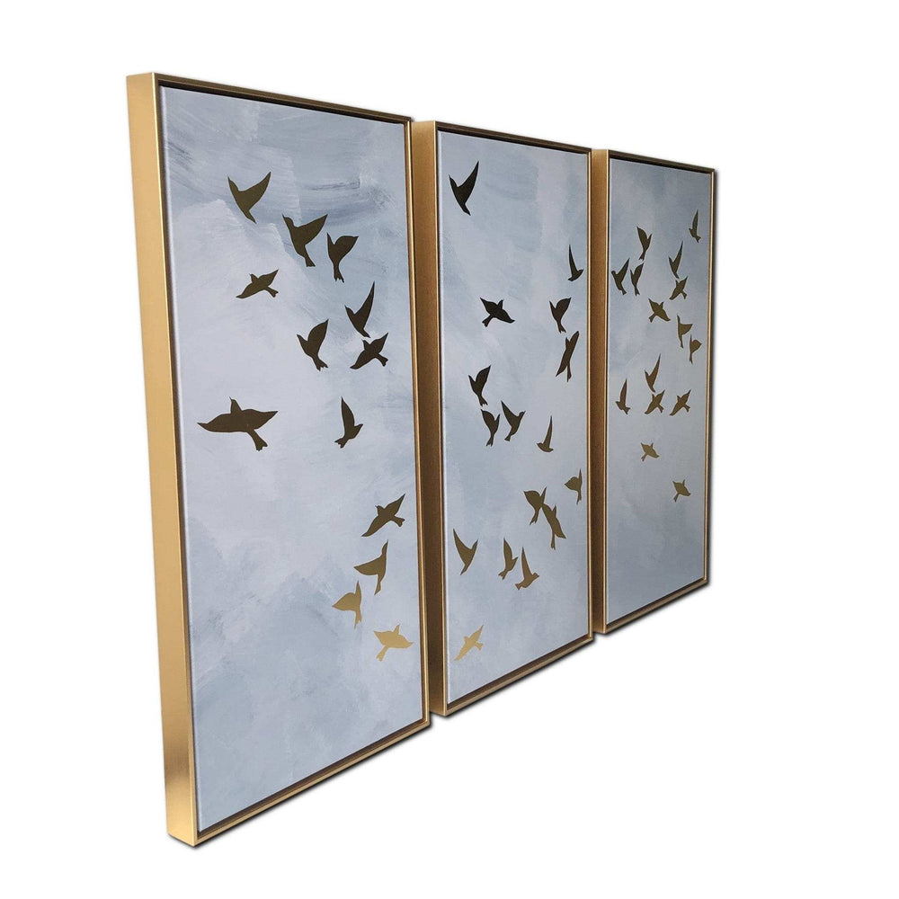 Set of Three Golden Birds Framed Canvas Wall Art - Homeroots - Flyclothing LLC