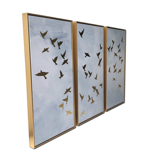 Set of Three Golden Birds Framed Canvas Wall Art - Homeroots - Flyclothing LLC