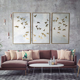 Set of Three Golden Birds Framed Canvas Wall Art - Homeroots - Flyclothing LLC