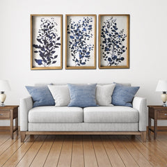 Set Of Three Blue Branches Framed Canvas Wall Art Picture Frame Graphic Art Wall Art - Homeroots