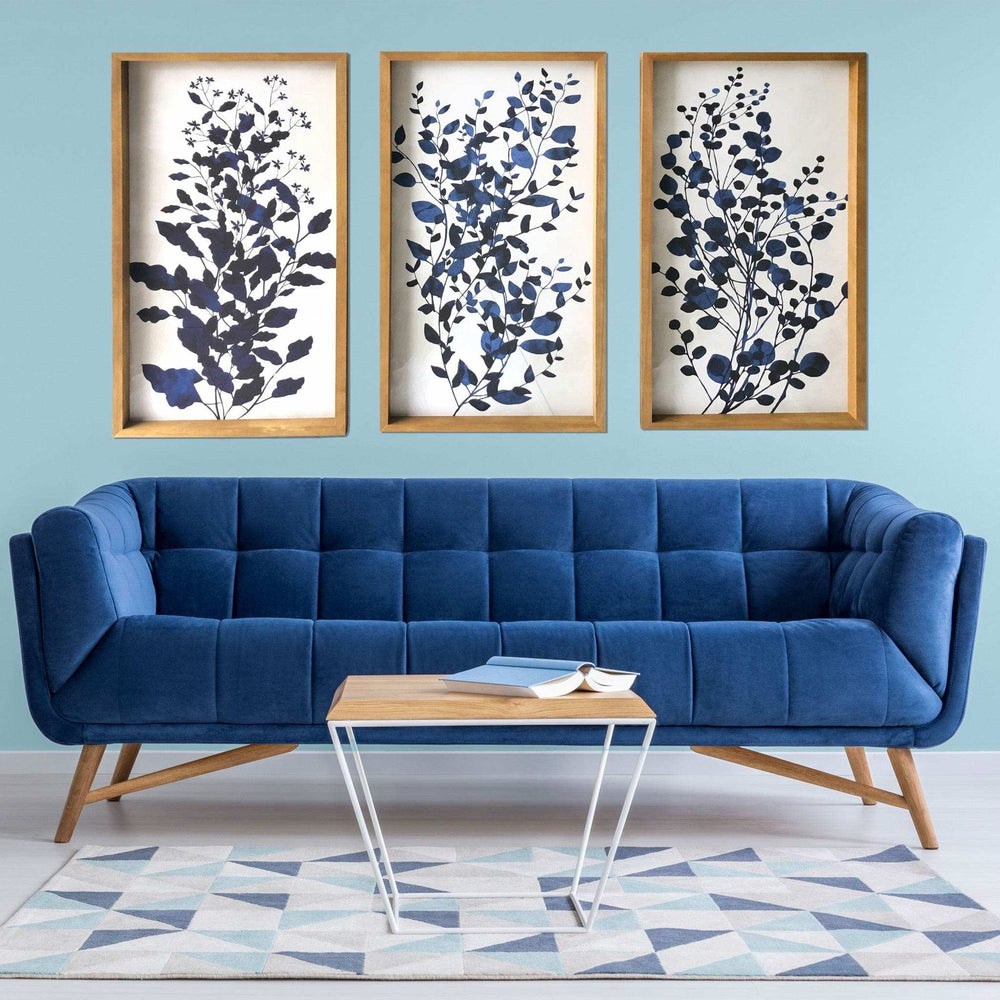 Set Of Three Blue Branches Framed Canvas Wall Art Picture Frame Graphic Art Wall Art - Homeroots - Flyclothing LLC