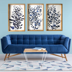 Set Of Three Blue Branches Framed Canvas Wall Art Picture Frame Graphic Art Wall Art - Homeroots