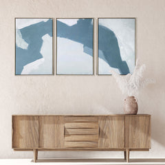 Set Of Three Blues and Grays Abstract Framed Canvas Wall Art Floater Frame Graphic Art Wall Art - Homeroots
